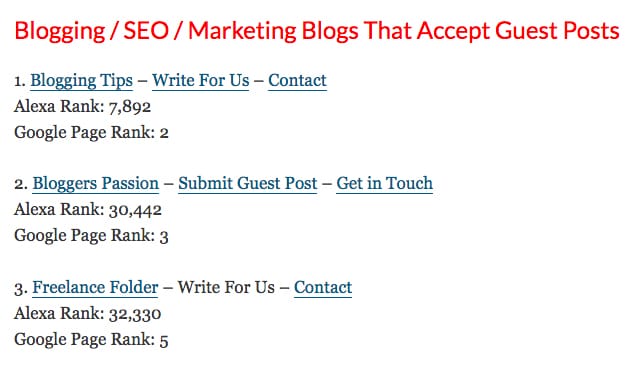List of Sites Accepting Guest Posts