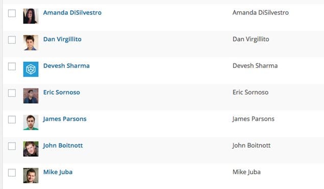 List of Authors Example