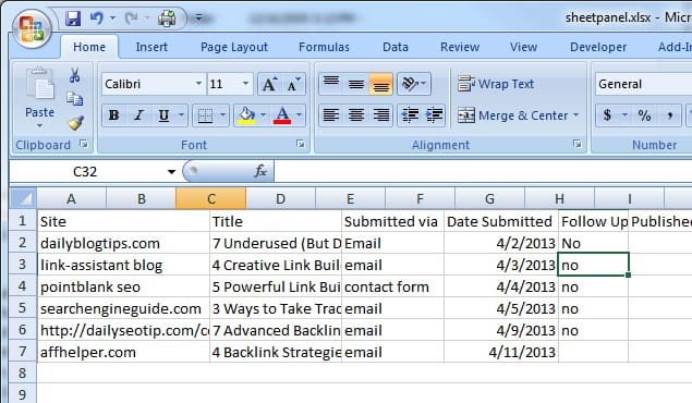 Spreadsheet for Guest Blogging