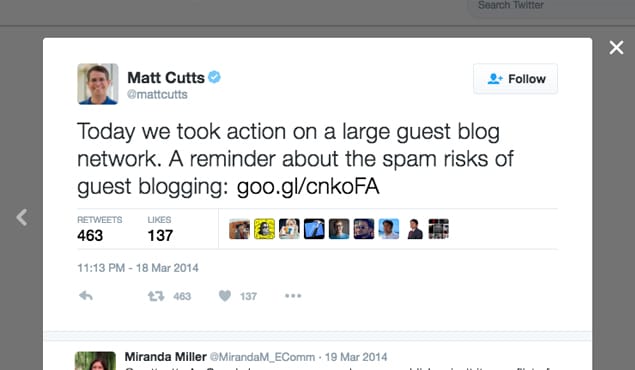 Matt Cutts Tweet