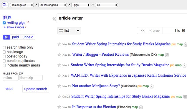 Craigslist Writer Search