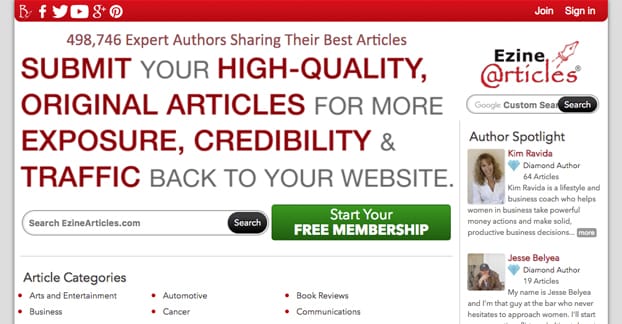 Ezine Articles Website