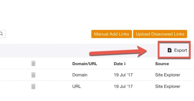 Export Links on Ahrefs