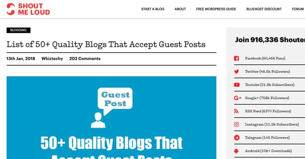 Shout Me Loud List of Guest Post Sites