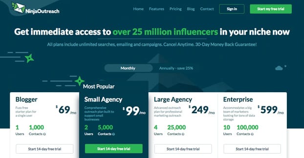 NinjaOutreach Pricing