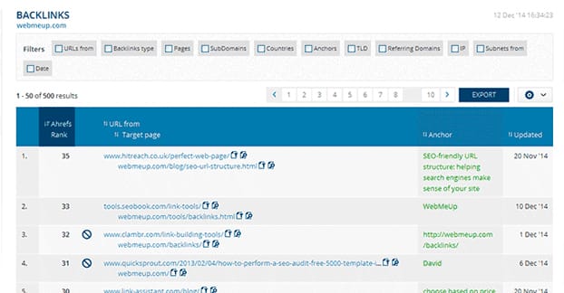 Backlinks in Ahrefs