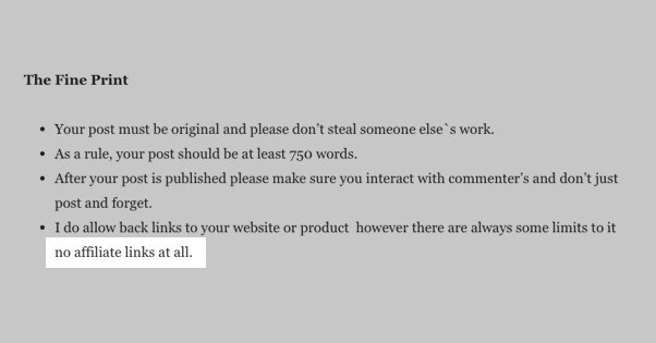 No Affiliate Links Allowed