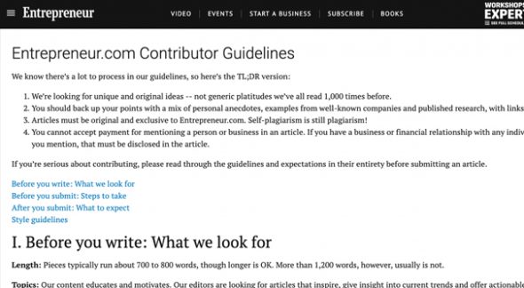 Entrepreneur Contributor Guidelines